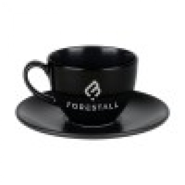 Logo Baskılı Bonna Notte Rita 230 ml Siyah Porselen Tabaklı Çay Fincanı
